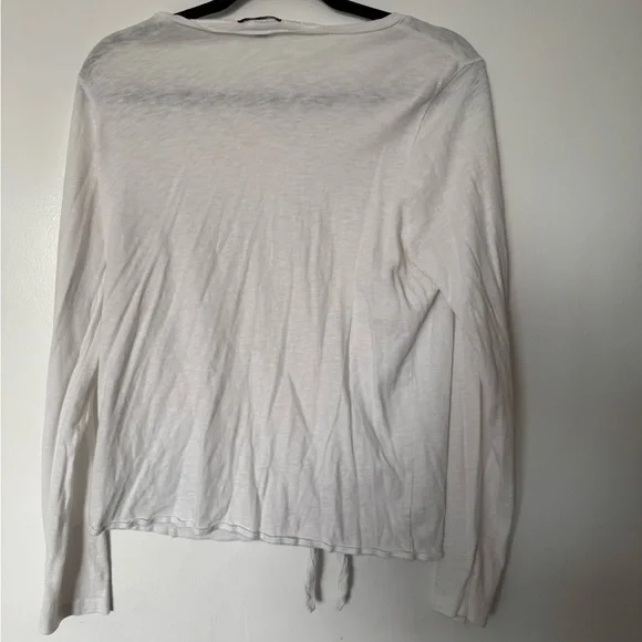 J. Crew Mercantile White Long Sleeve Tie-Front Top with Pocket - Picture 3 of 5